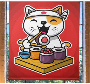 Sulten kat spiser sushi børneRullegardin - TenStickers