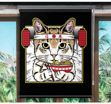 Härlig katt som äter nudlar barnens rullgardin - Tenstickers