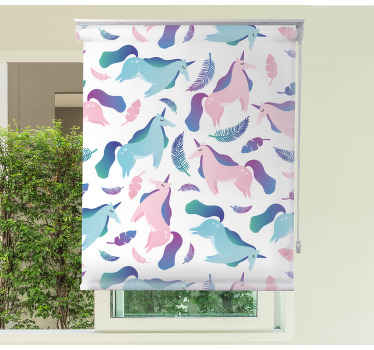 Unicorns and feathers children room roller blind - TenStickers
