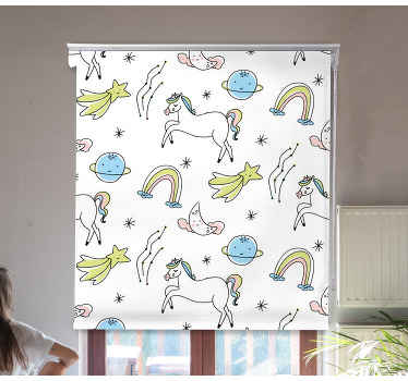 Store enrouleur chambre enfant licornes blanches et étoiles - TenStickers