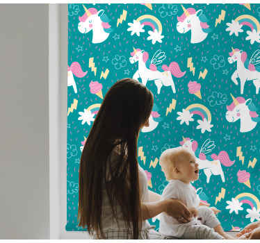 Blue unicorn pattern children room roller blind - TenStickers