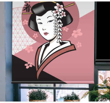 Tenda a rullo con stampa elegante donna giapponese - TenStickers