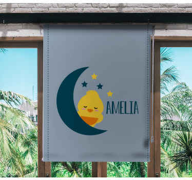 Moon chick with name children room roller blind - TenStickers