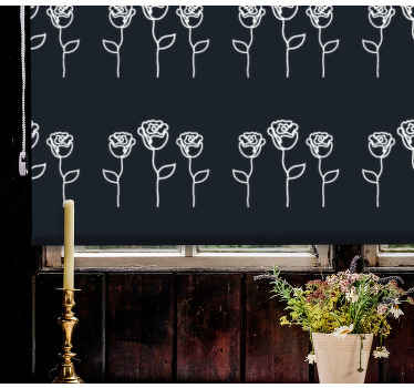 Svart og hvitt rosemønster rullegardin blomster - Tenstickers