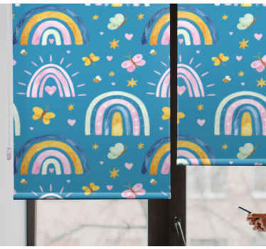 Färgglada handritade regnbågar barn rullgardin - Tenstickers