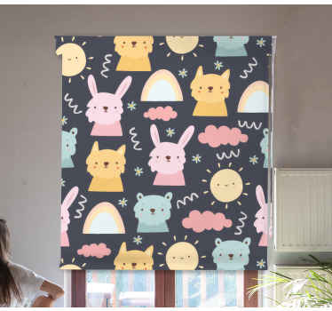 Pastell djur och regnbågar barn rullgardin - Tenstickers