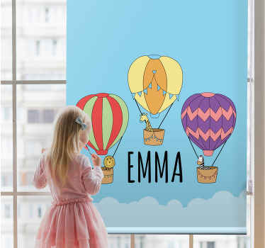 Balloon adventure with name children room roller blind - TenStickers