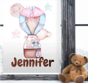 Hot air balloon with name children room roller blind - TenStickers