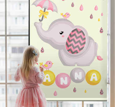 Baby elephant with name and umbrella blind children - TenStickers