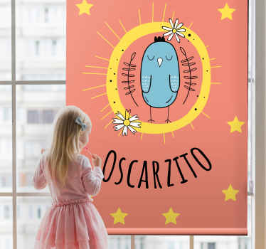 Blue bird with name children room roller blind - TenStickers