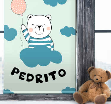 Store enrouleur chambre bébé ours avec ballon et nom - TenStickers
