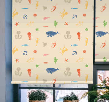 Sjødyr på lys beige rullegardin barn - Tenstickers