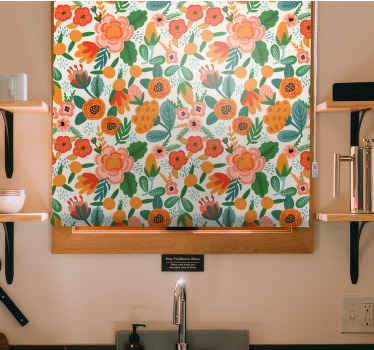 Röd och orange folkstil mönster blomma rullgardin - Tenstickers