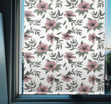 Minimalistiska rosa blommor och växtRullgardin - Tenstickers