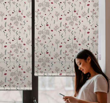 Enkelt rødt mønster af blomster og planteRullegardiner - TenStickers