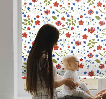 Estor flores Patrones de jardín azul y rojo - TenVinilo