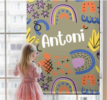 Geometric rainbows with name children room roller blind - TenStickers