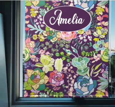 Fargerike blomster og kaktusmønster rullegardin personlig - Tenstickers