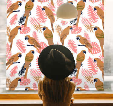 Orange parrots with pink flowers animal blind - TenStickers