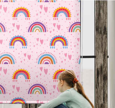 Rosa prickar och färgglada regnbågar barns rullgardin - Tenstickers