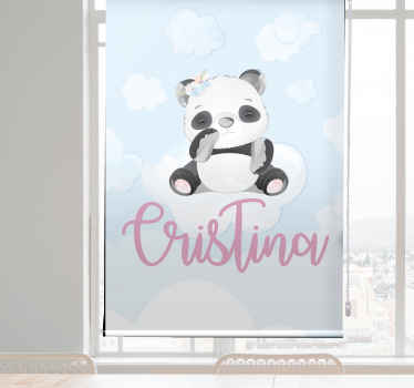 Baby panda sitting with name children room roller blind - TenStickers