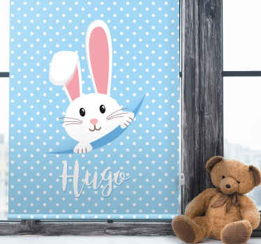 Store enrouleur chambre bébé lapin blanc avec nom - TenStickers