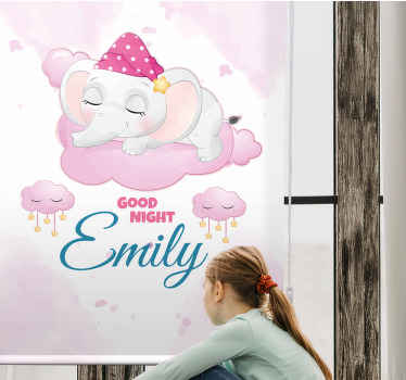 Sleeping elephant with name children room roller blind - TenStickers