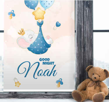 Store enrouleur chambre bébé bonne nuit éléphant avec nom - TenStickers