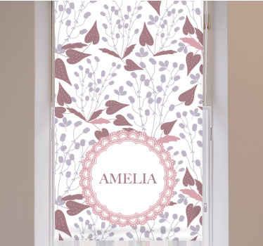 Cortina roller flores motivo floral con nombre personalizado - TenVinilo