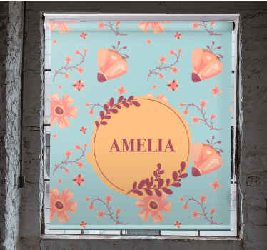 Orange flowers over blue printed window shade - TenStickers