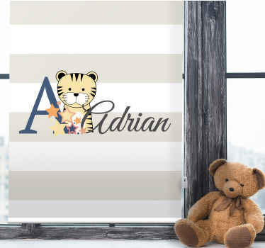 Baby tiger with name and initial children room roller blind - TenStickers