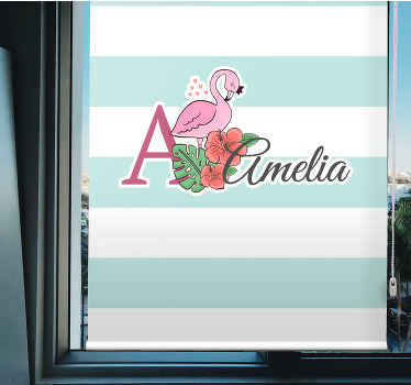 Söta djur flamingo med namn plantskola rullgardin - Tenstickers