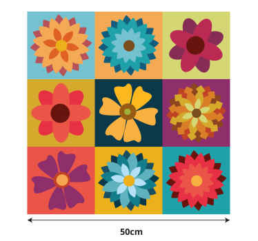 Farvede blomster fliser rullegardin køkken - TenStickers