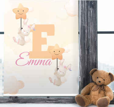 Estor habitación infantil conejitos con estrellas con nombre - TenVinilo
