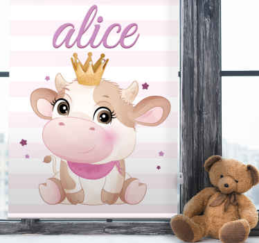 Store enrouleur chambre bébé vache couronnée avec nom - TenStickers