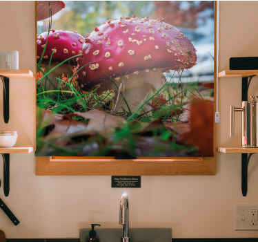 Cortina roller flores hongos rojos vibrantes - TenVinilo