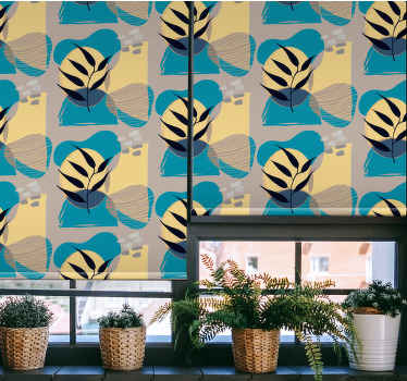 Stylised tropical leaves flowers and plants roller blind - TenStickers