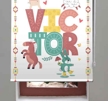Boho animals with name children room roller blind - TenStickers
