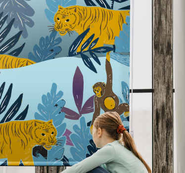 Pige og tigre jungle dyr rullegardiner til køkken - TenStickers