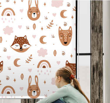 Rollo Fenster Kinderzimmer braune Tiere und Regenbögen - TenStickers