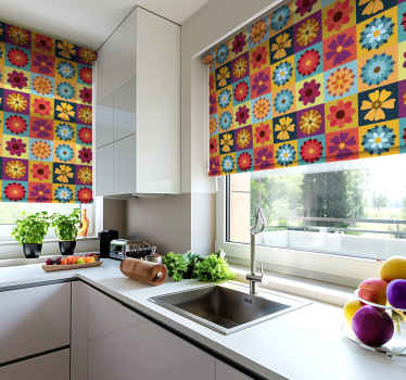 Farvede blomster fliser rullegardin køkken - TenStickers