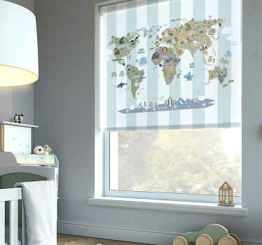 Estor habitación bebé mapamundi con fauna - TenVinilo