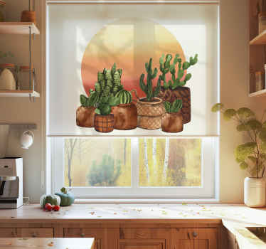 Estore de rolo cozinha cacto com pôr do sol em círculo - TenStickers
