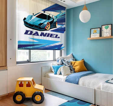 Store enrouleur voiture de course bleue personnalisé - TenStickers