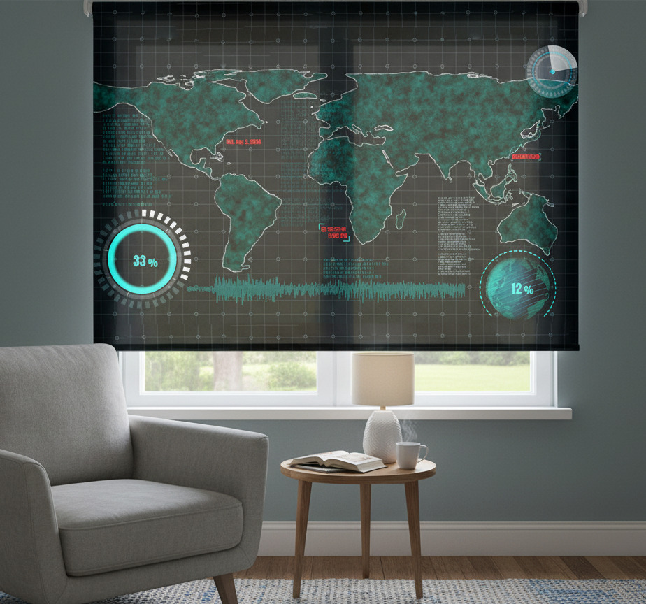 Rolgordijn wereldmap futuristische wereldkaart
