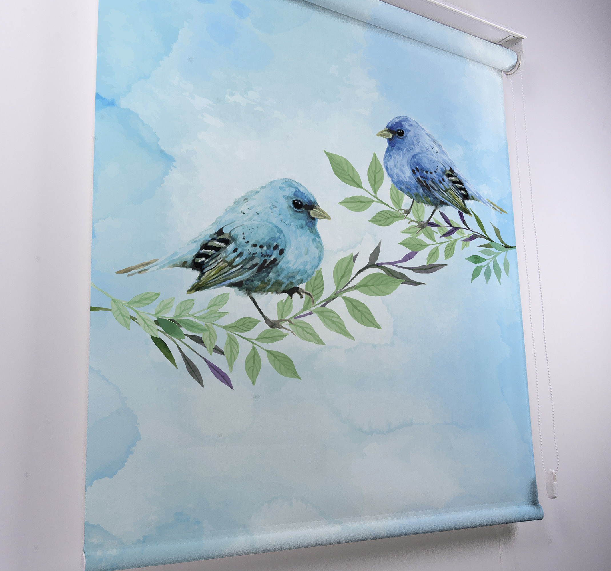 Tenstickers Rolgordijnen woonkamer met blauwe vogels op takken