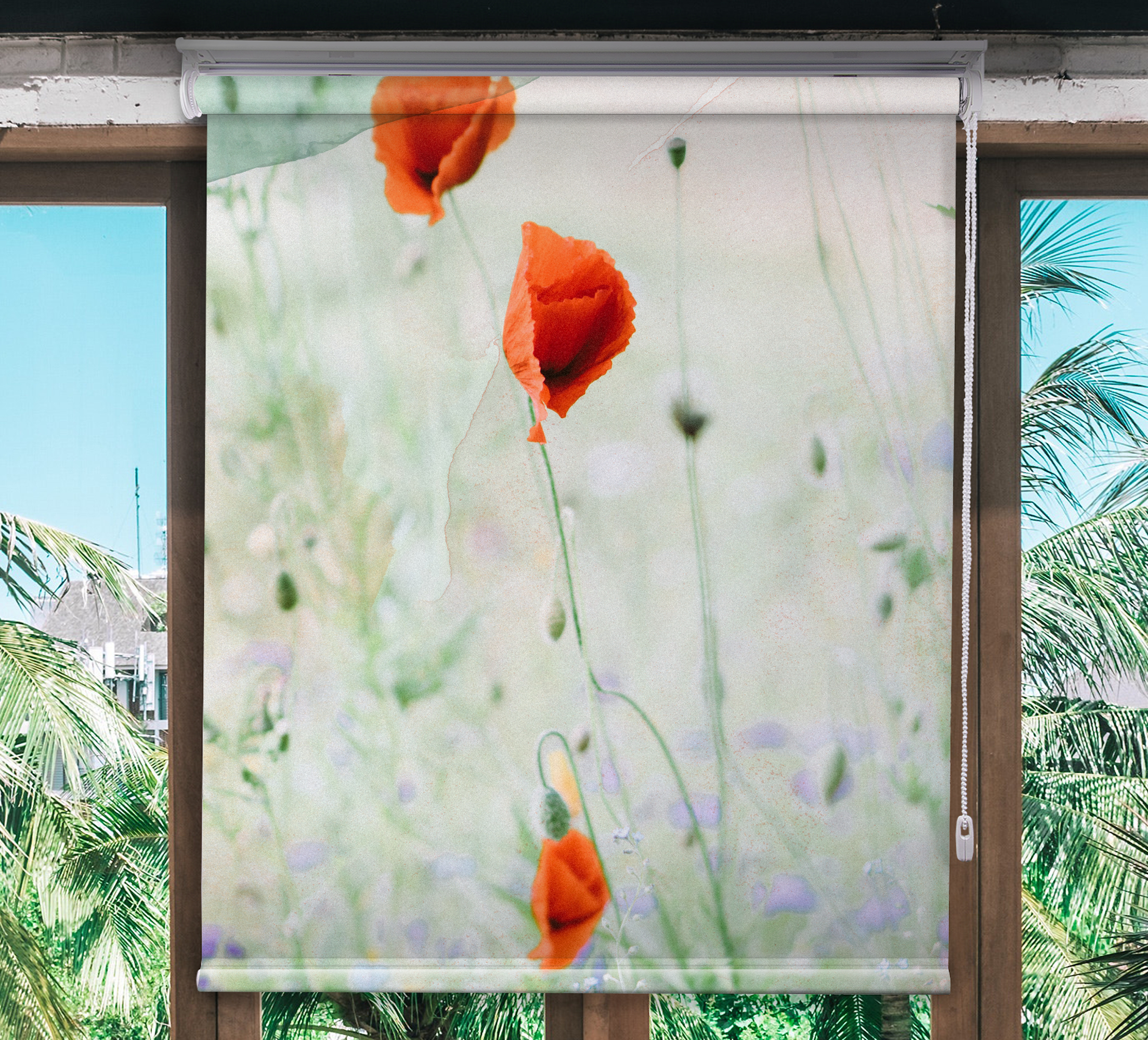 Rolgordijn bloemenprint Rode klaprozen weggeveegd