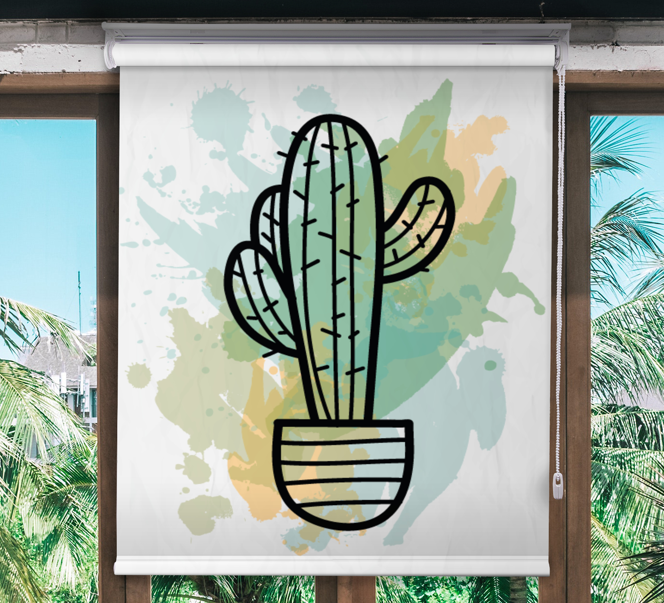 Hoofdslaapkamer rolgordijnën Aquarel cactus