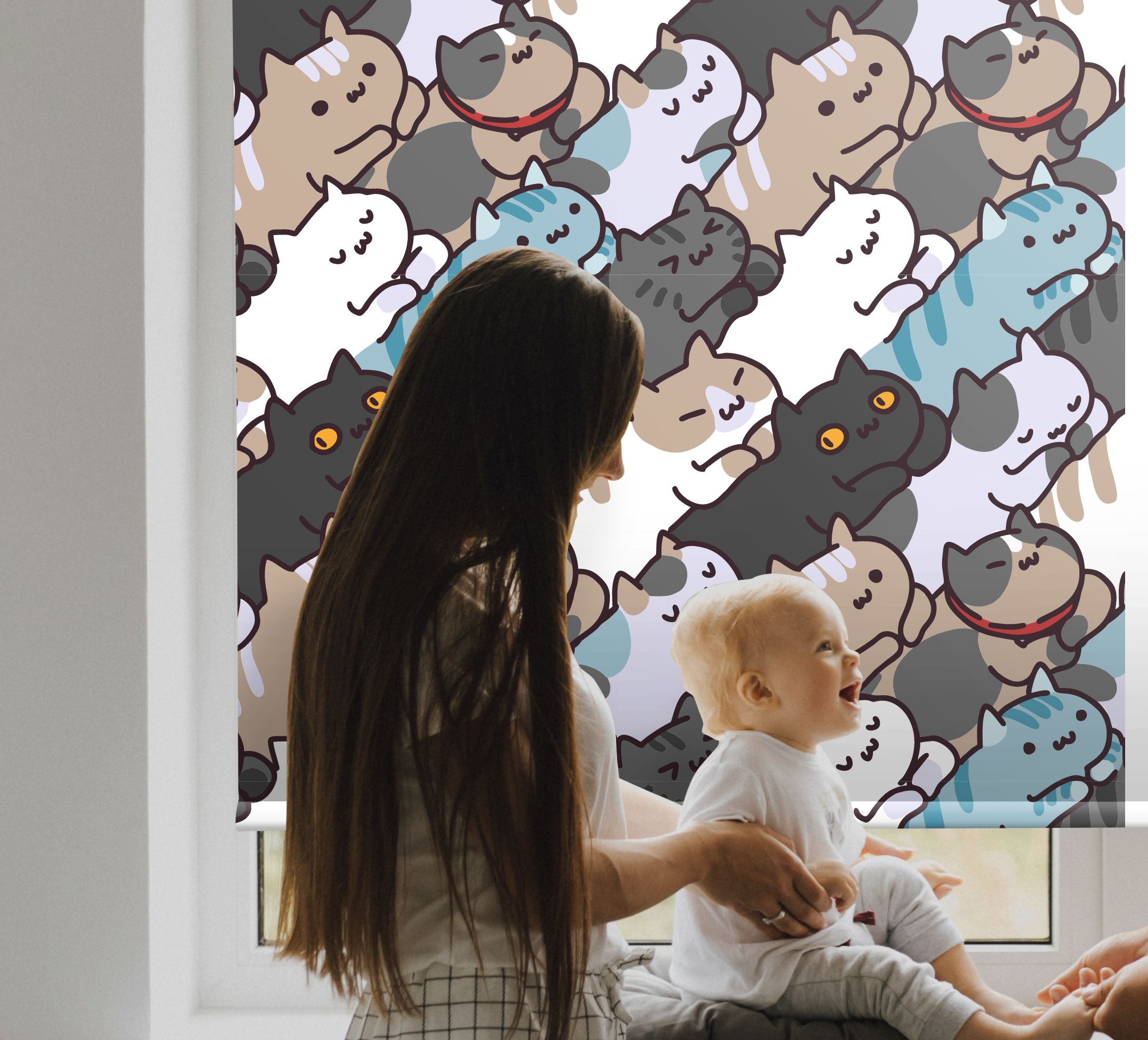 Tenstickers Rolgordijn babykamer Schattige katten slaappatroon