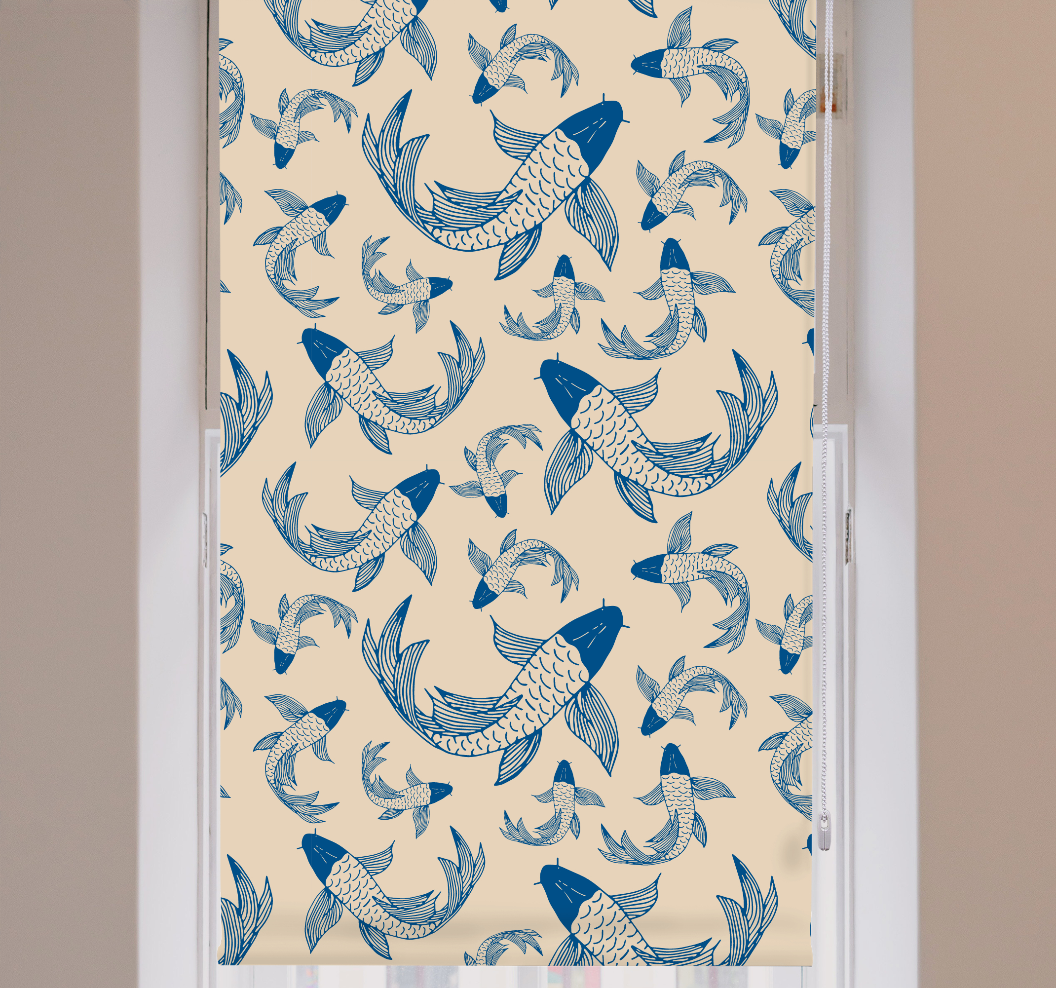 Tenstickers Rolgordijnen woonkamer Beige en blauwe koivissen